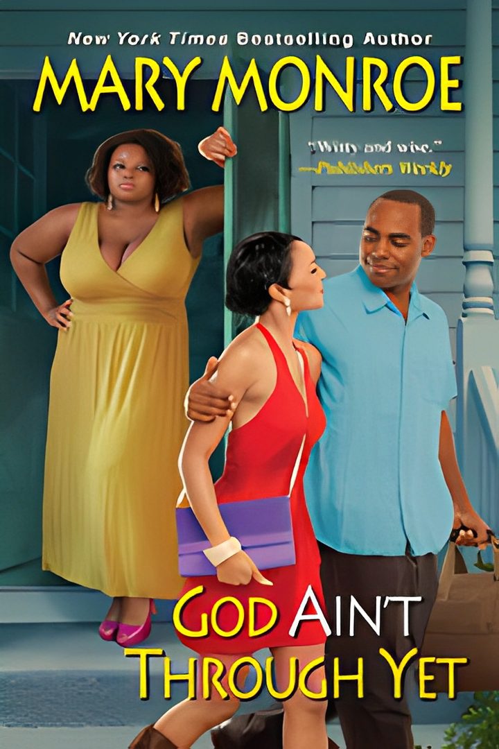 Couple on porch with woman watching them.