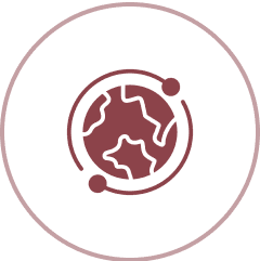 Stylized planet with orbiting lines illustration.